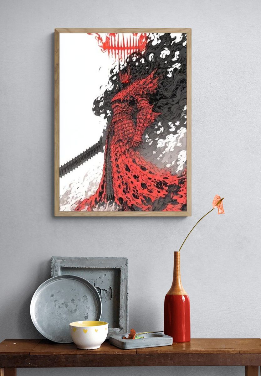 Crimson Inferno Figure Illustration Poster. — room view 3