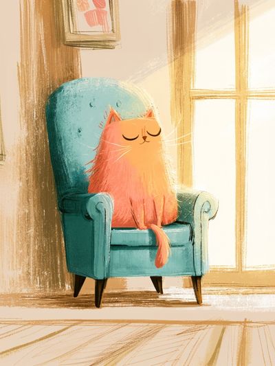 Cat in Armchair Illustration Poster. poster