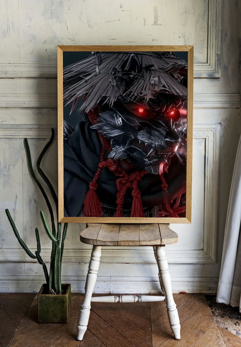 Samurai Mask Digital Art Poster. room preview