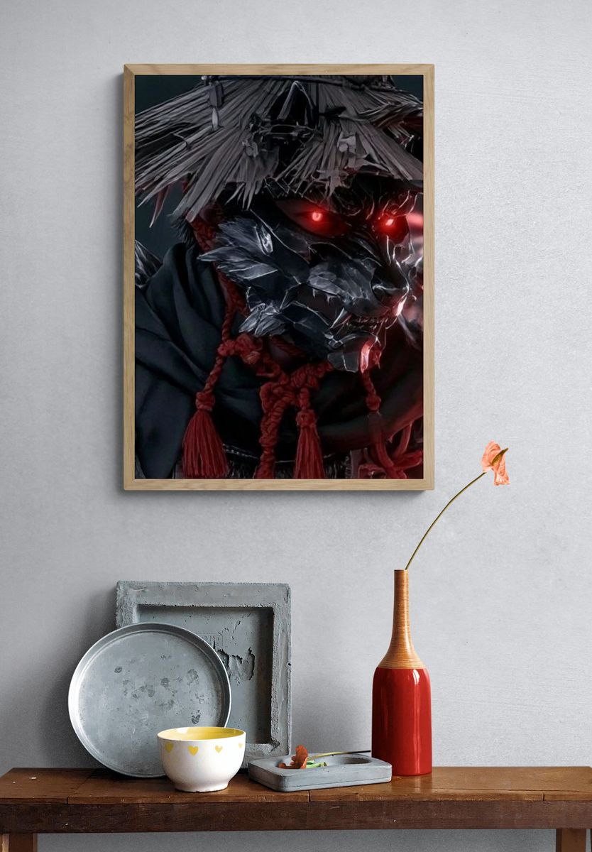 Samurai Mask Digital Art Poster. — room view 3
