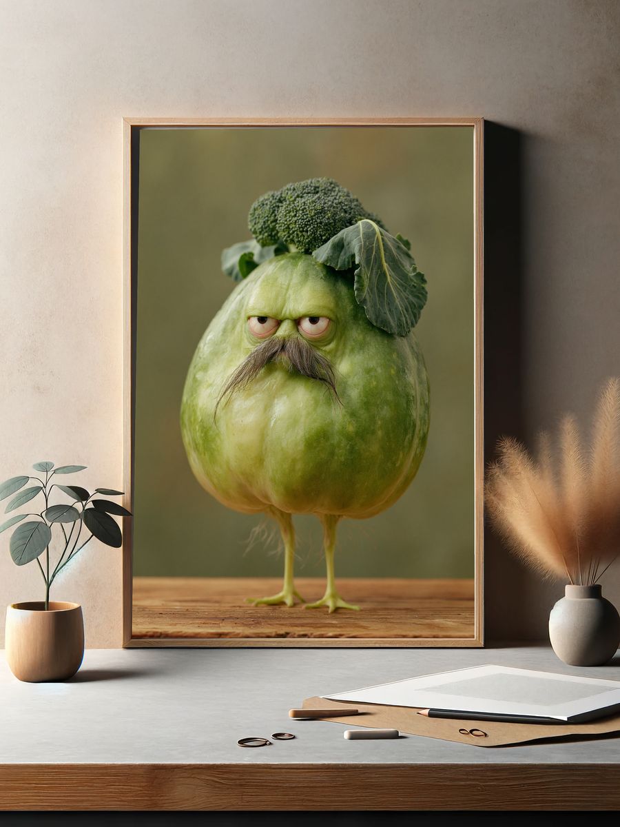 Broccoli Bird Portrait Print. — room view 2