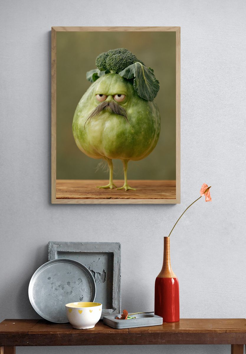 Broccoli Bird Portrait Print. — room view 3