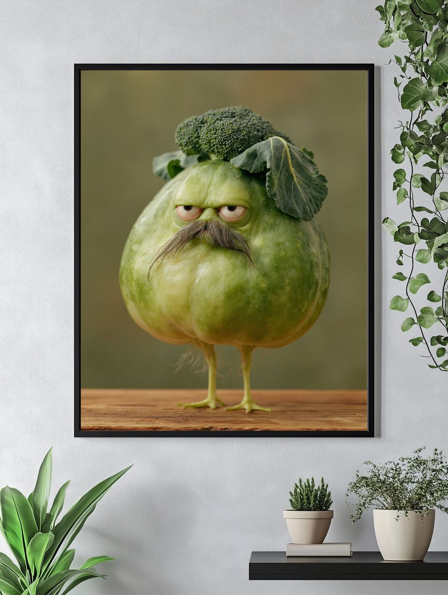 Broccoli Bird Portrait Print. — room view 4
