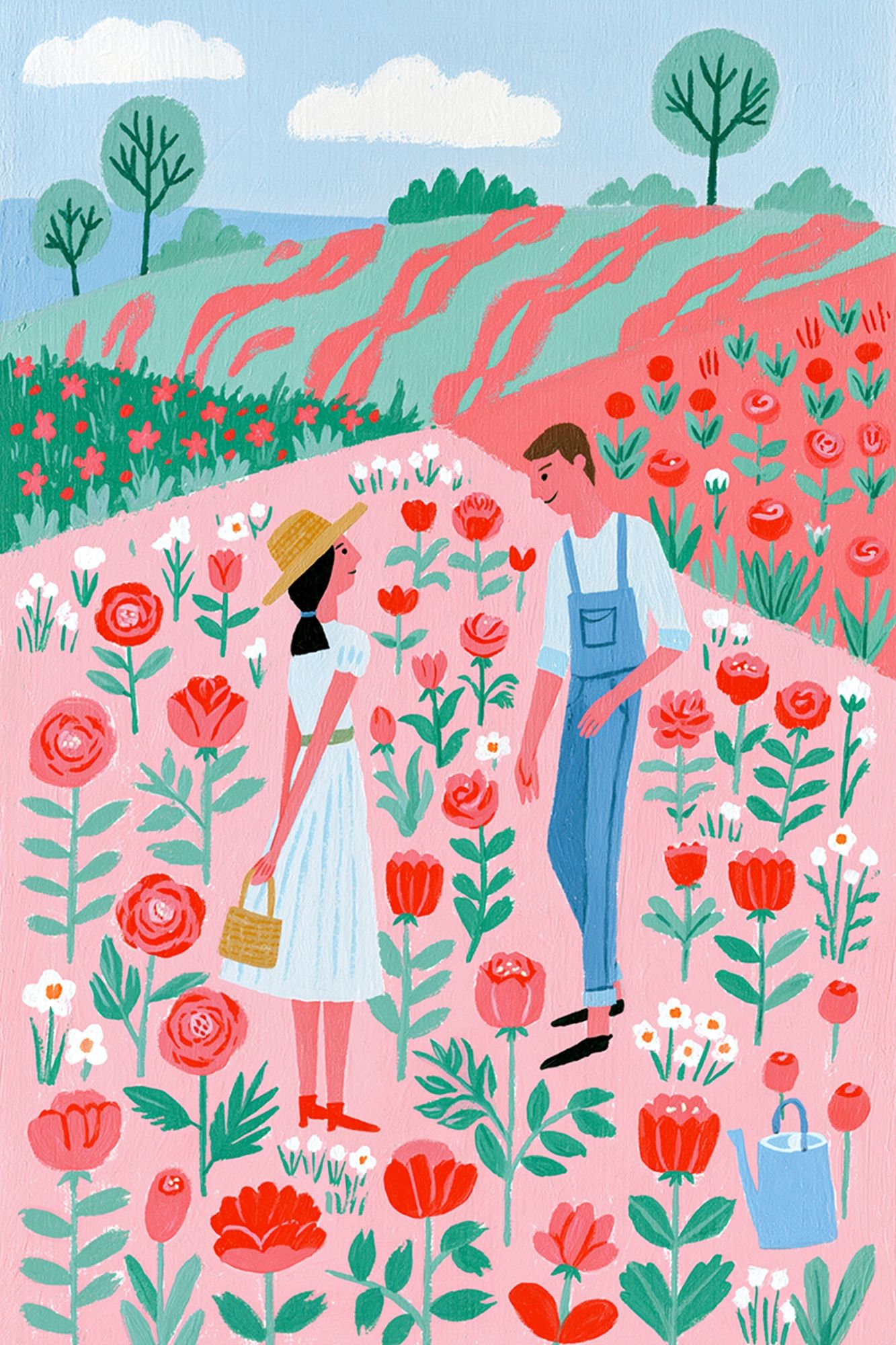 Flower Garden Couple Illustration Poster. poster — illustration art