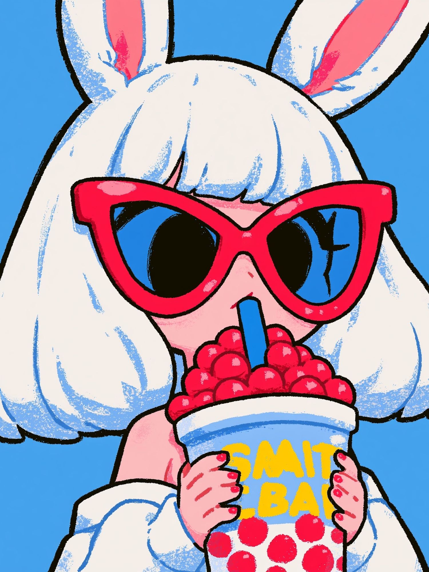 Bunny with Bubble Tea Illustration Poster. poster detail