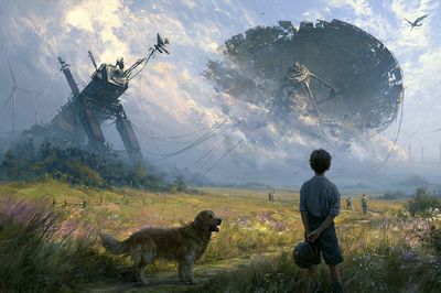 Futuristic Landscape Digital Art Poster.
