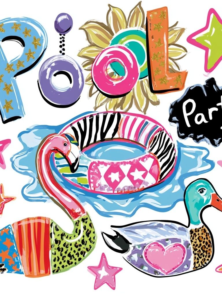 Pool Party Animals Illustration Poster. poster — illustration art