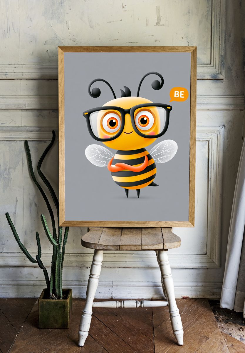 Cute Bee Cartoon Print. — room view 1