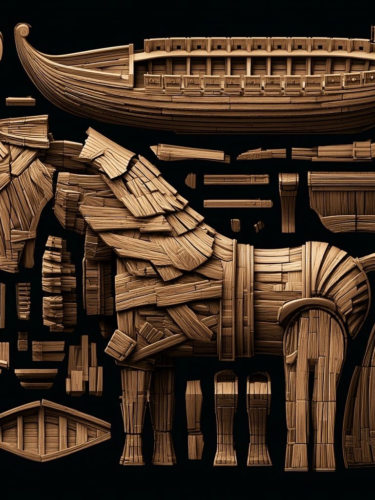 Wooden Horse Assembly Illustration Poster. poster — illustration art