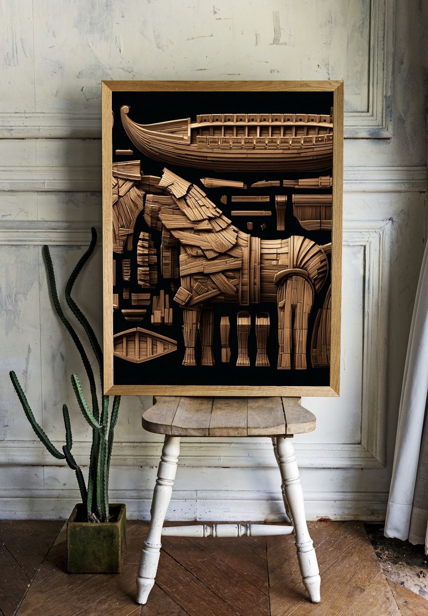Wooden Horse Assembly Illustration Poster. — room view 1