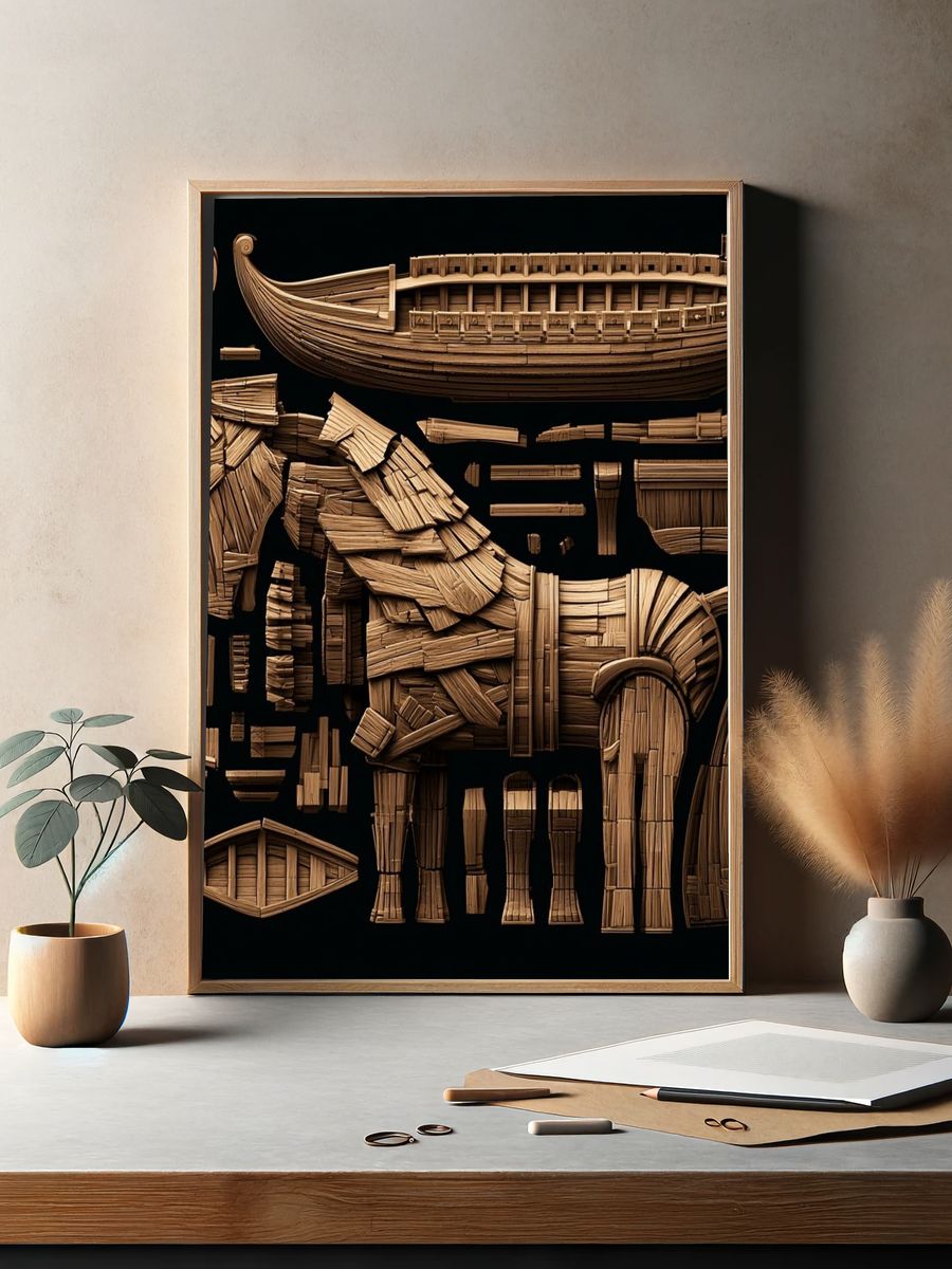 Wooden Horse Assembly Illustration Poster. — room view 2