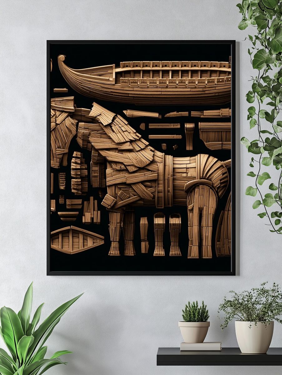 Wooden Horse Assembly Illustration Poster. — room view 4