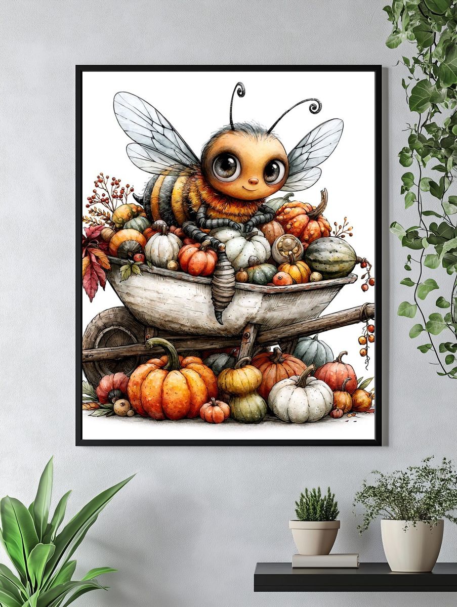 Autumn Bee Harvest Illustration Poster. — room view 4