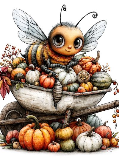 Autumn Bee Harvest Illustration Poster. poster