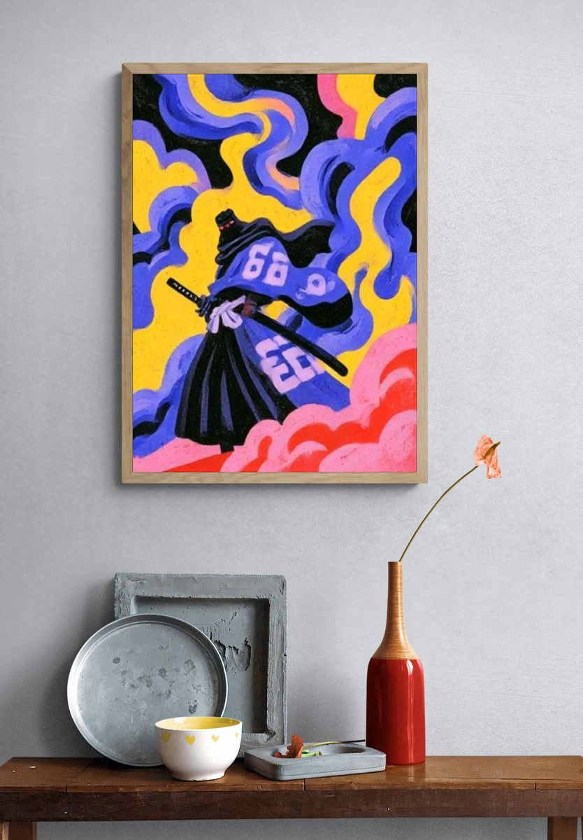 Samurai Warrior Digital Art Poster. — room view 3