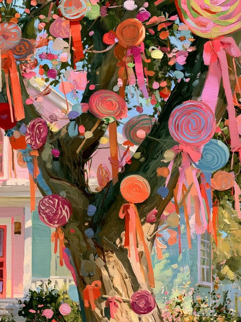 Whimsical Ribbon Tree Illustration Print. poster detail
