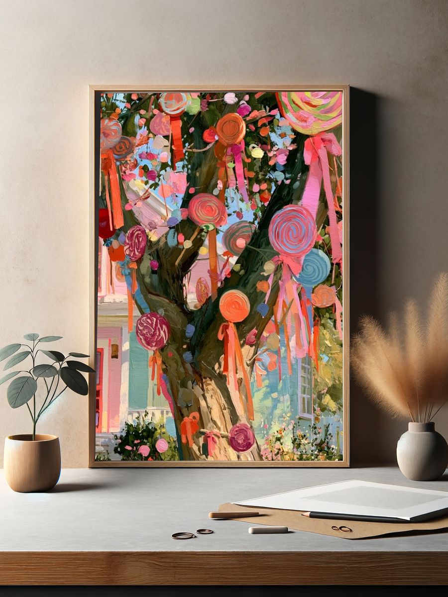 Whimsical Ribbon Tree Illustration Print. — room view 2