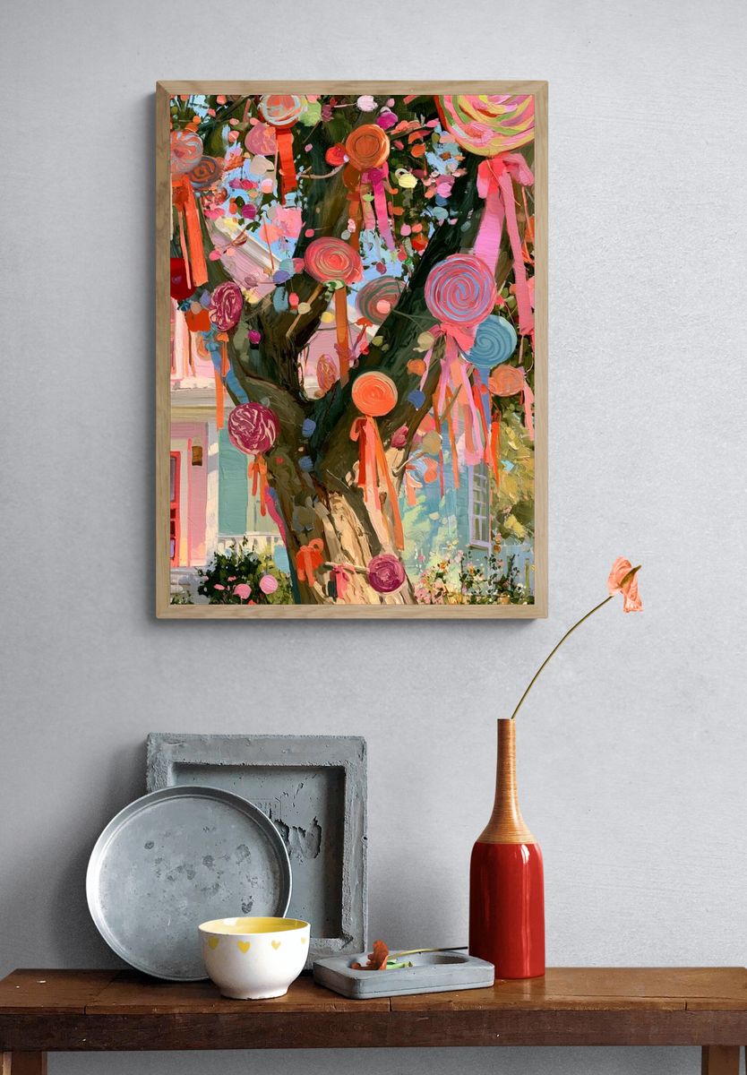 Whimsical Ribbon Tree Illustration Print. — room view 3