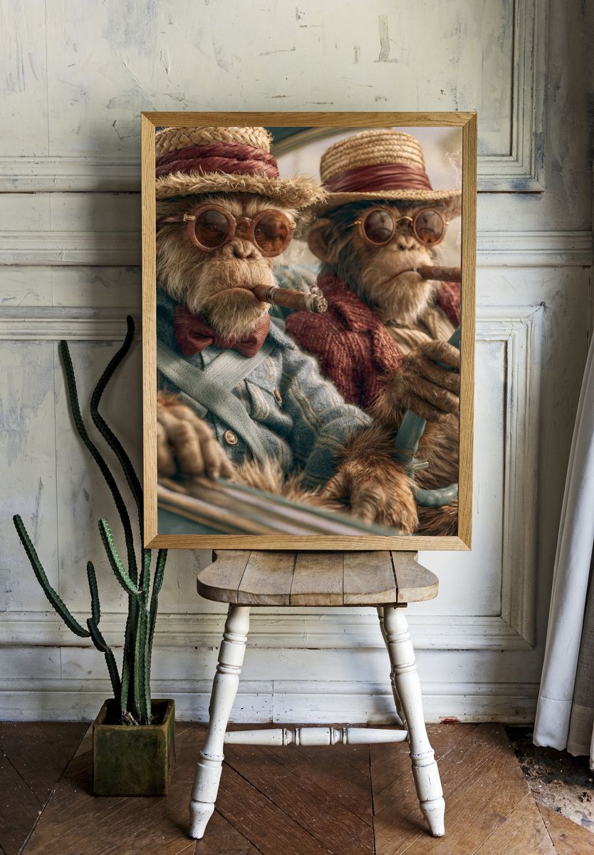 Cigar-Chimp Drivers Illustration Poster. — room view 1