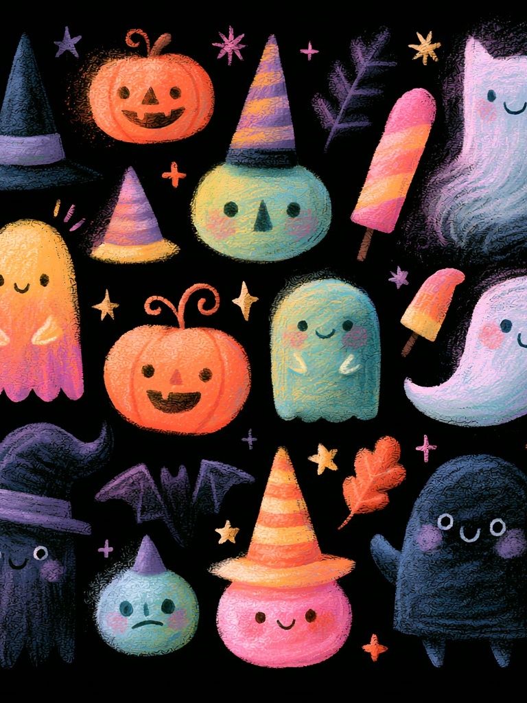 Cute Halloween Ghosts Illustration Poster. poster — illustration art