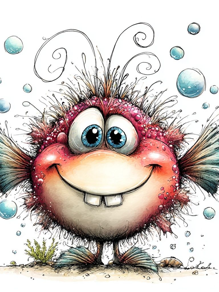 Whimsical Pufferfish Cartoon Print. poster — illustration art