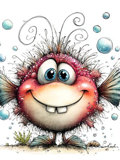 Whimsical Pufferfish Cartoon Print. poster