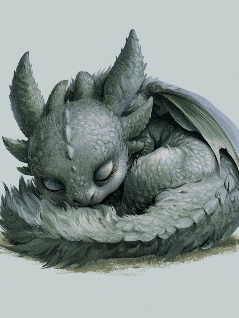 Sleeping Dragon Hatchling Illustration Poster. poster detail