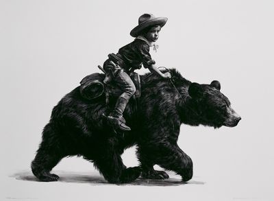 Cowboy Boy on Bear Illustration Print. poster print