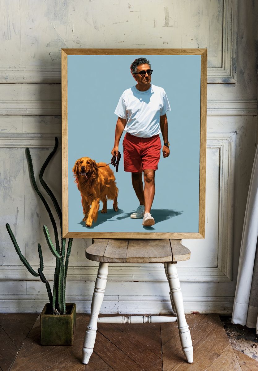 Man and Golden Retriever Illustration Poster. room preview
