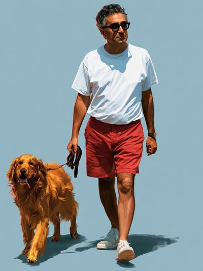 Man and Golden Retriever Illustration Poster. poster print