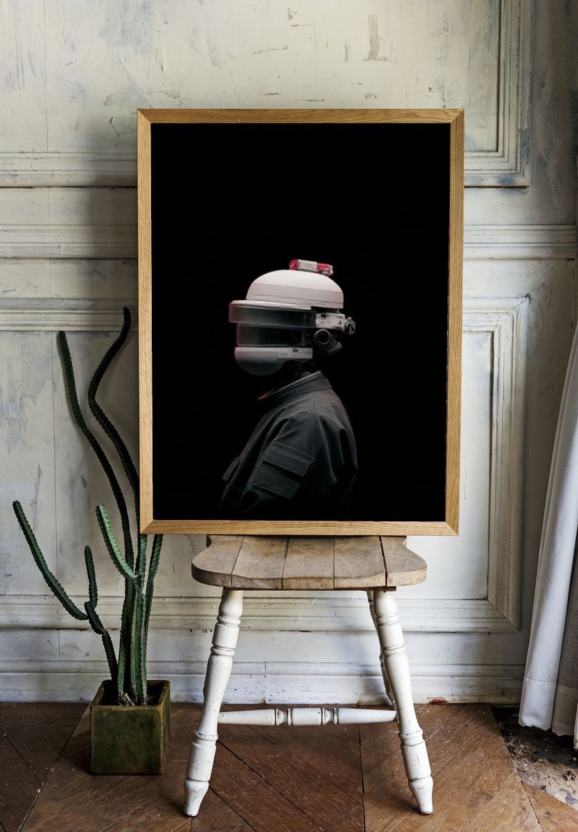 Futuristic Helmet Portrait Print. — room view 1