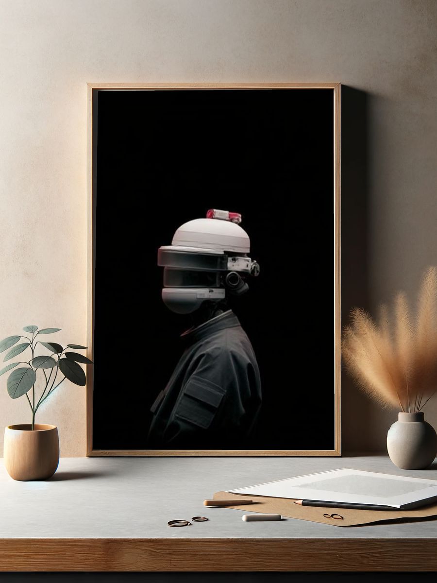 Futuristic Helmet Portrait Print. — room view 2