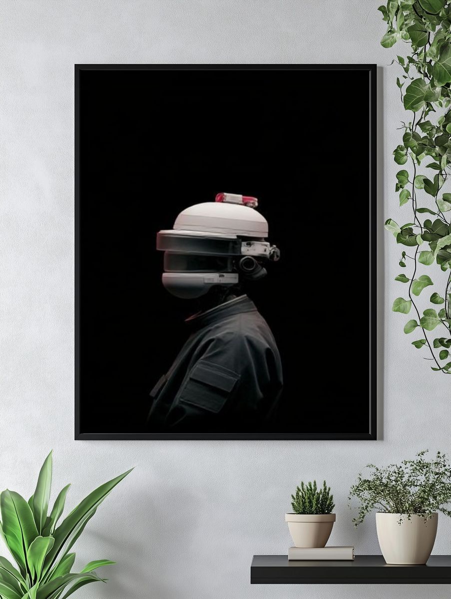 Futuristic Helmet Portrait Print. — room view 4