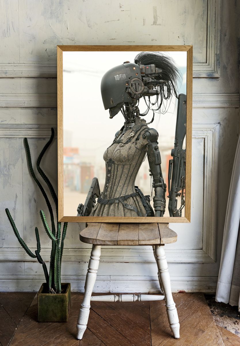 Cyberpunk Soldier Portrait Print. — room view 1