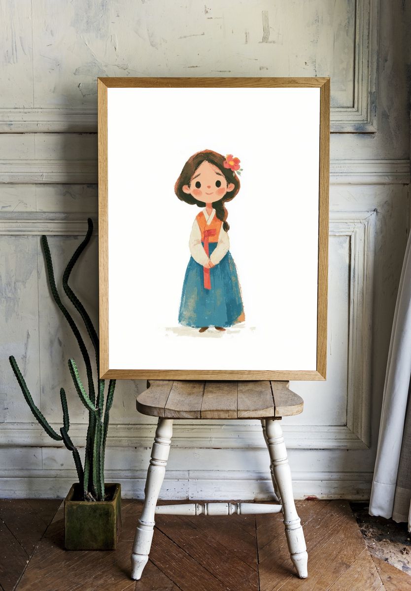 Korean Hanbok Girl Illustration Poster. — room view 1