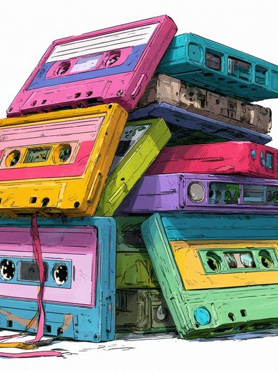 Colorful Cassette Stack Illustration Poster. poster