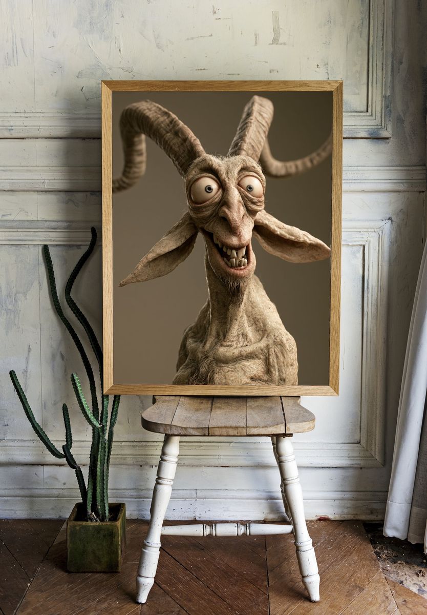 Surreal Goat Portrait Poster. — room view 1