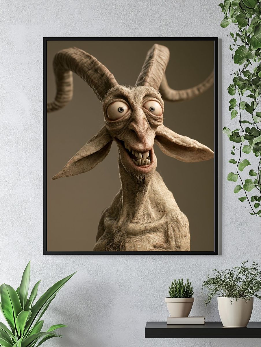 Surreal Goat Portrait Poster. — room view 4