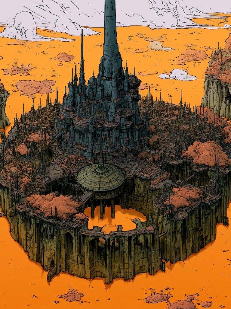 Floating Citadel Sci-Fi Illustration Poster. poster detail