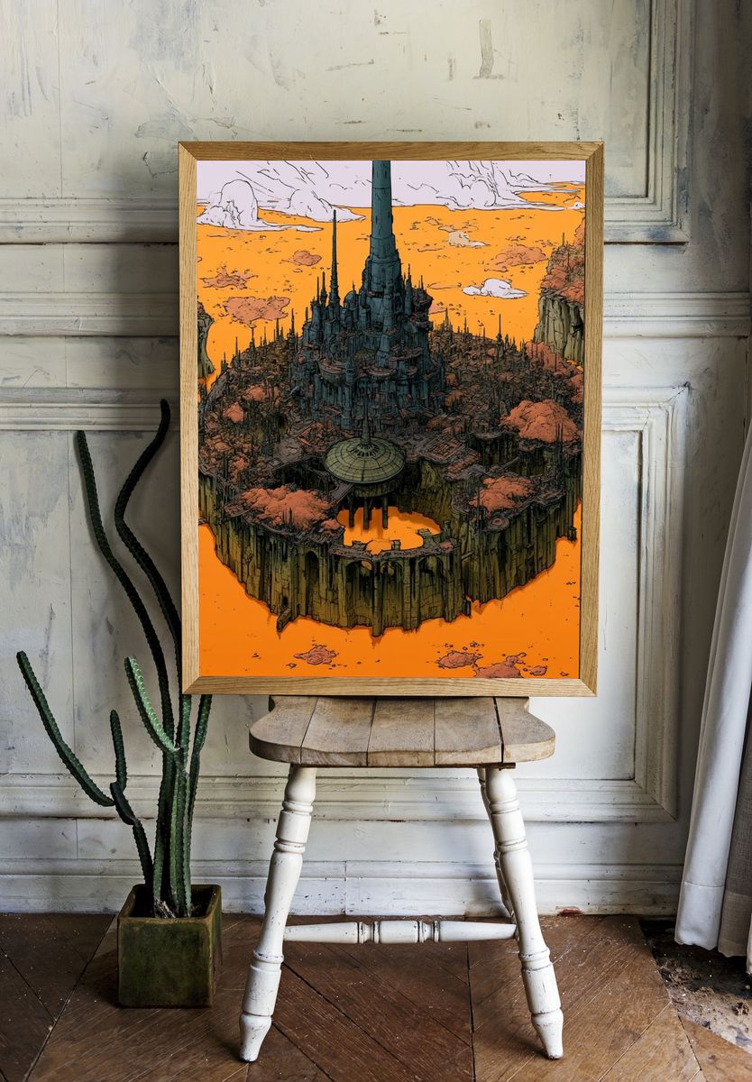 Floating Citadel Sci-Fi Illustration Poster. room preview