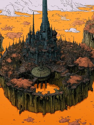 Floating Citadel Sci-Fi Illustration Poster. poster