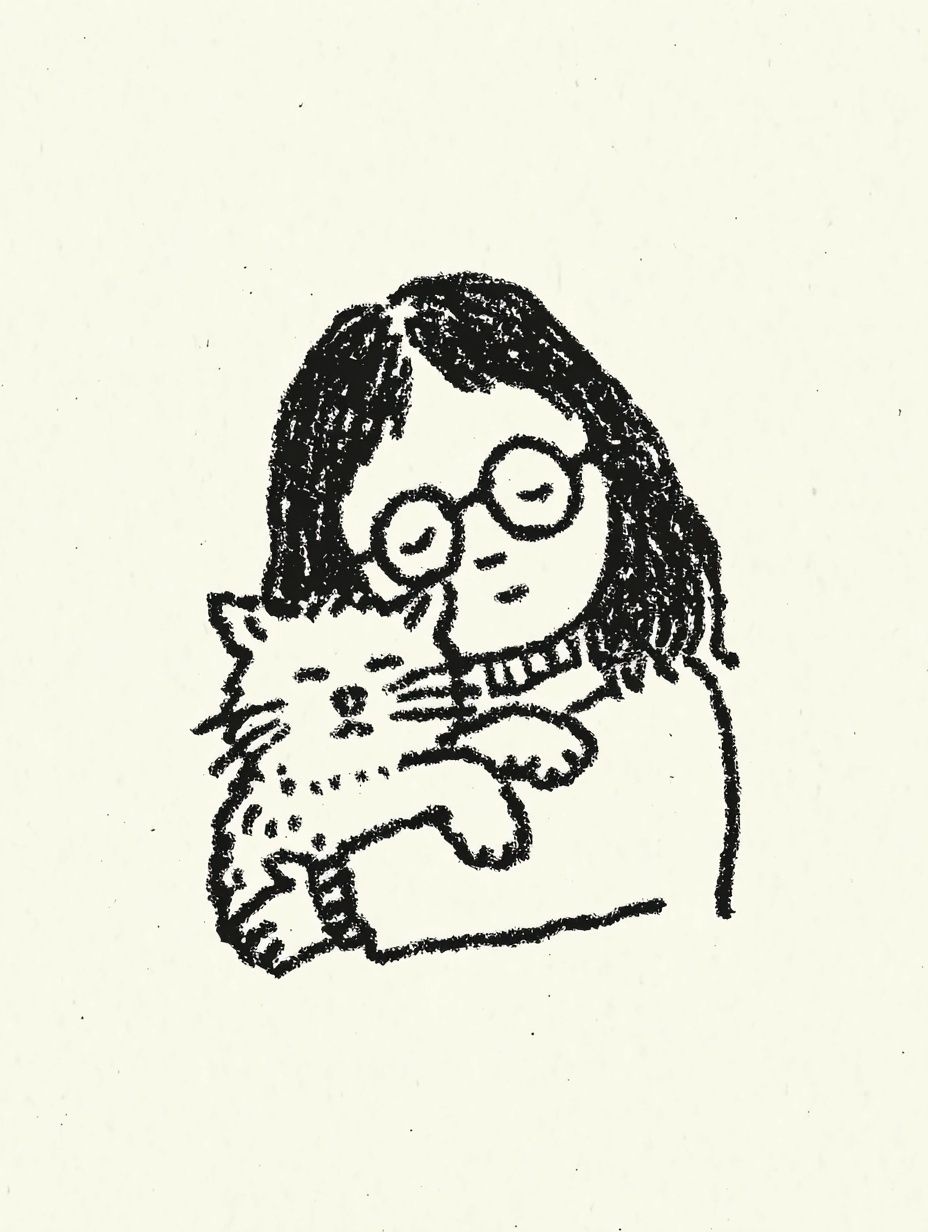Girl with Cat Ink Print. poster detail