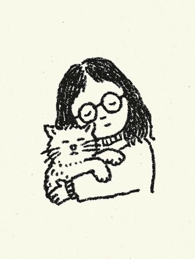 Girl with Cat Ink Print. poster