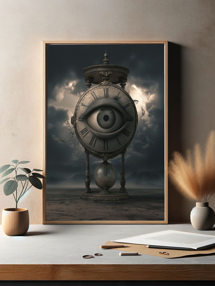 Surreal Clock Eye Illustration Poster. — room view 2