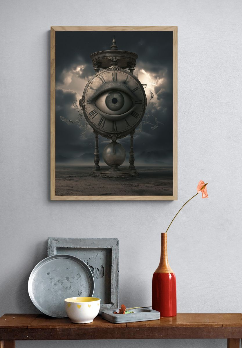 Surreal Clock Eye Illustration Poster. — room view 3