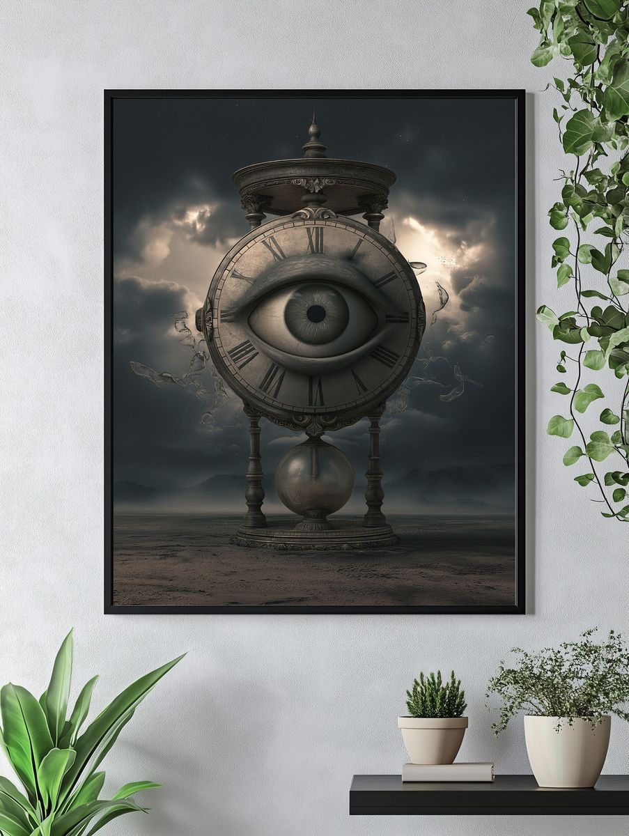 Surreal Clock Eye Illustration Poster. — room view 4