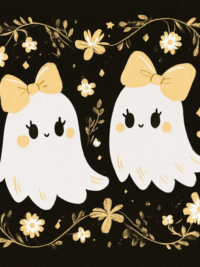 Cute Ghosts Halloween Illustration Poster. poster detail
