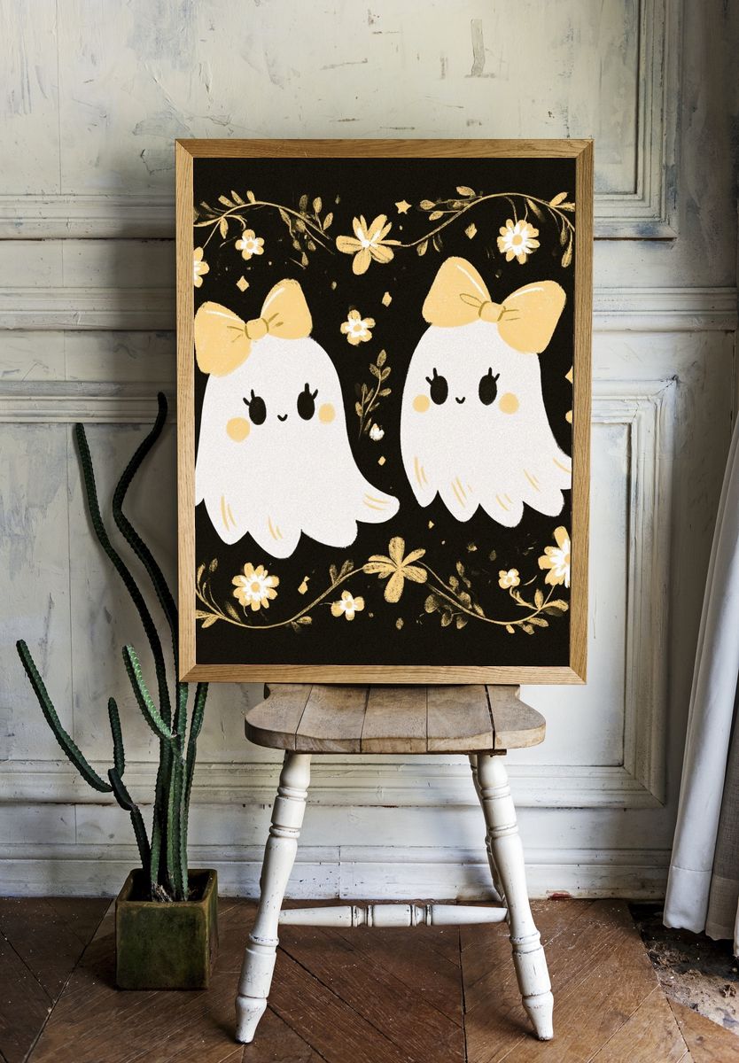 Cute Ghosts Halloween Illustration Poster. — room view 1