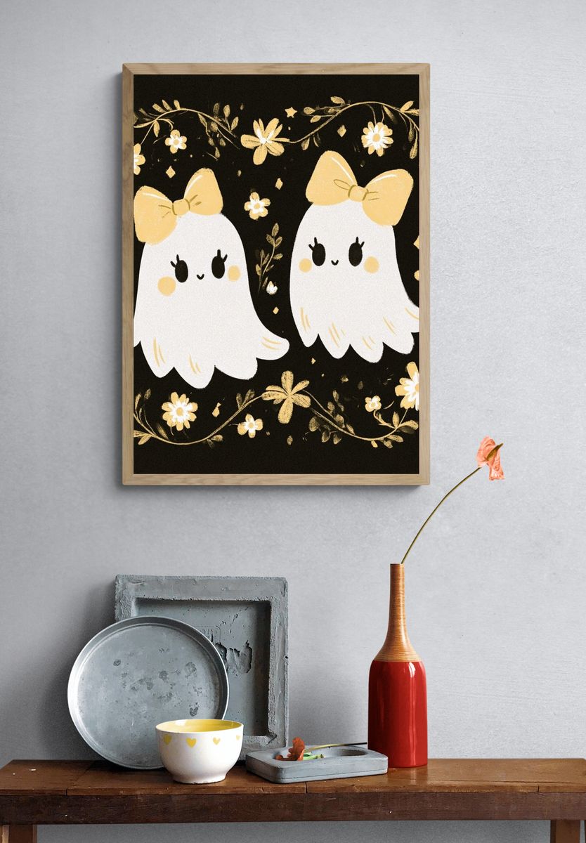 Cute Ghosts Halloween Illustration Poster. — room view 3