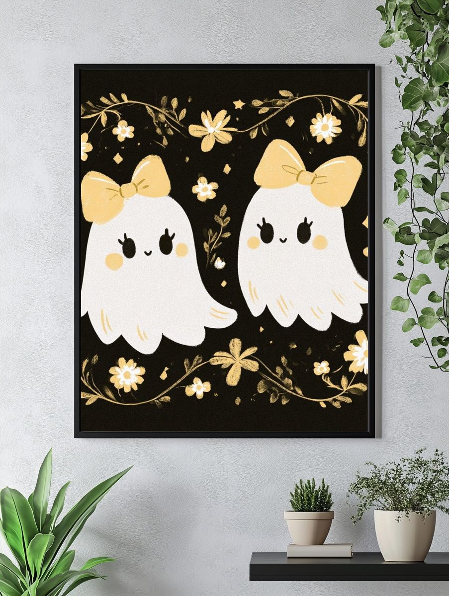 Cute Ghosts Halloween Illustration Poster. — room view 4